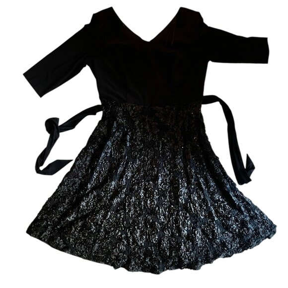 Alex Evenings Blk Dress 3/4 Sleeves Sequins Lace patassimenterie Women's Size 18 - Picture 15 of 16
